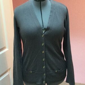 r button front solid cardigan sweater L